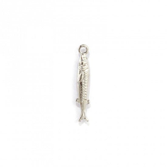 Image de 2 PCs Eco-friendly Brass Ocean Jewelry Pendants Real Platinum Plated Fish Animal 3D 18mm x 3.5mm