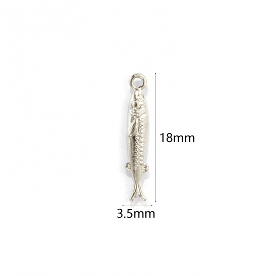 Image de 2 PCs Eco-friendly Brass Ocean Jewelry Pendants Real Platinum Plated Fish Animal 3D 18mm x 3.5mm