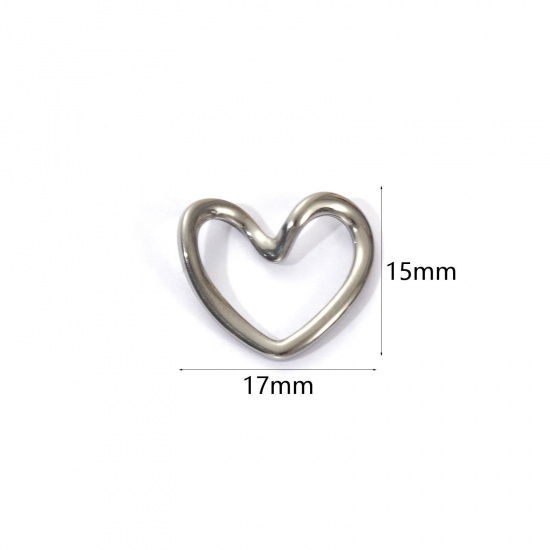 Imagen de 5 PCs Eco-friendly 304 Stainless Steel Valentine's Day Charms Silver Tone Heart Hollow 17mm x 15mm