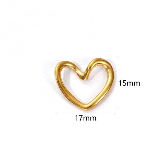 Imagen de 5 PCs Eco-friendly PVD Vacuum Plating 304 Stainless Steel Valentine's Day Charms 18K Real Gold Plated Heart Hollow 17mm x 15mm