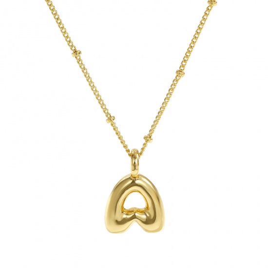 Immagine di 18K Vero Oro Placcato Catena del Barbazzale Lettera Maiuscola Collana con Ciondolo, Ottone 45cm + 5cm, Per Donne, Messaggio " A " Squisito Regalo, Ecologico, 1 Pz