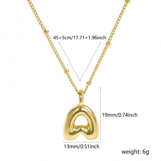 Immagine di 18K Vero Oro Placcato Catena del Barbazzale Lettera Maiuscola Collana con Ciondolo, Ottone 45cm + 5cm, Per Donne, Messaggio " A " Squisito Regalo, Ecologico, 1 Pz