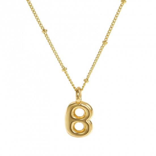 Immagine di 18K Vero Oro Placcato Catena del Barbazzale Lettera Maiuscola Collana con Ciondolo, Ottone 45cm + 5cm, Per Donne, Messaggio " B " Squisito Regalo, Ecologico, 1 Pz