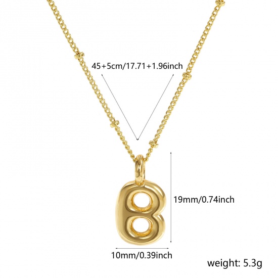 Immagine di 18K Vero Oro Placcato Catena del Barbazzale Lettera Maiuscola Collana con Ciondolo, Ottone 45cm + 5cm, Per Donne, Messaggio " B " Squisito Regalo, Ecologico, 1 Pz