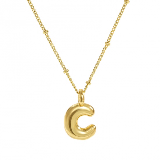 Immagine di 18K Vero Oro Placcato Catena del Barbazzale Lettera Maiuscola Collana con Ciondolo, Ottone 45cm + 5cm, Per Donne, Messaggio " C " Squisito Regalo, Ecologico, 1 Pz