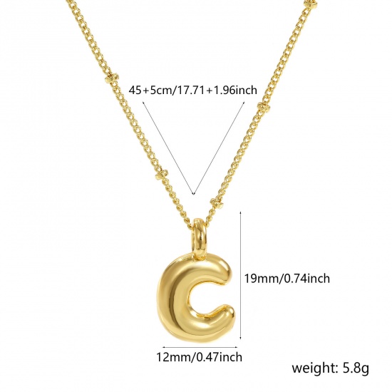 Immagine di 18K Vero Oro Placcato Catena del Barbazzale Lettera Maiuscola Collana con Ciondolo, Ottone 45cm + 5cm, Per Donne, Messaggio " C " Squisito Regalo, Ecologico, 1 Pz