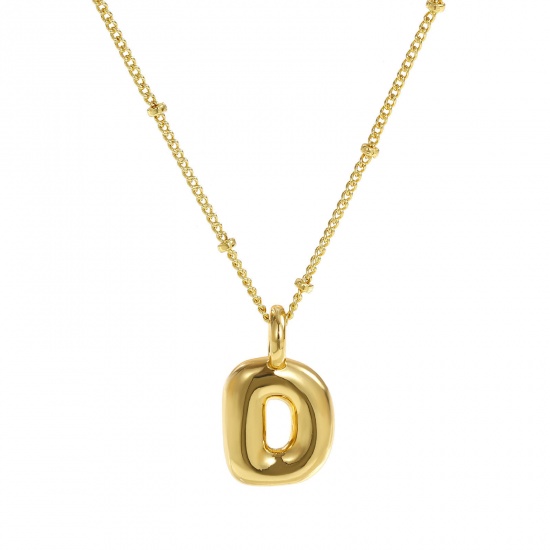 Immagine di 18K Vero Oro Placcato Catena del Barbazzale Lettera Maiuscola Collana con Ciondolo, Ottone 45cm + 5cm, Per Donne, Messaggio " D " Squisito Regalo, Ecologico, 1 Pz
