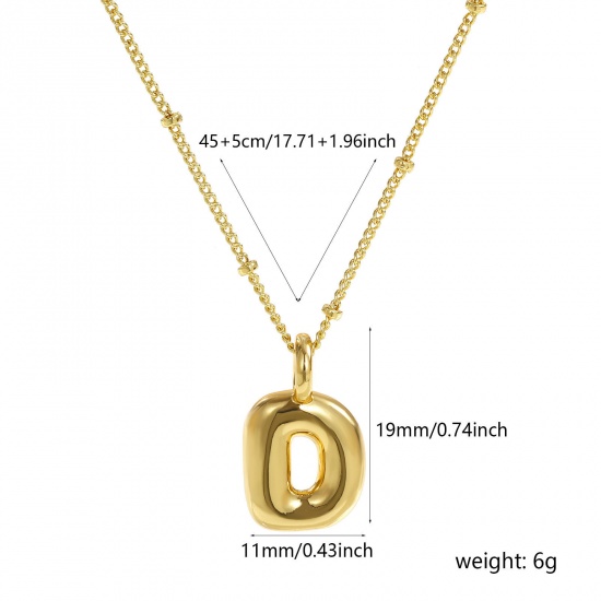 Immagine di 18K Vero Oro Placcato Catena del Barbazzale Lettera Maiuscola Collana con Ciondolo, Ottone 45cm + 5cm, Per Donne, Messaggio " D " Squisito Regalo, Ecologico, 1 Pz