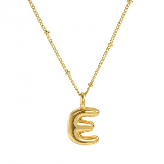 Immagine di 18K Vero Oro Placcato Catena del Barbazzale Lettera Maiuscola Collana con Ciondolo, Ottone 45cm + 5cm, Per Donne, Messaggio " E " Squisito Regalo, Ecologico, 1 Pz