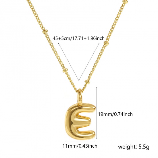 Immagine di 18K Vero Oro Placcato Catena del Barbazzale Lettera Maiuscola Collana con Ciondolo, Ottone 45cm + 5cm, Per Donne, Messaggio " E " Squisito Regalo, Ecologico, 1 Pz