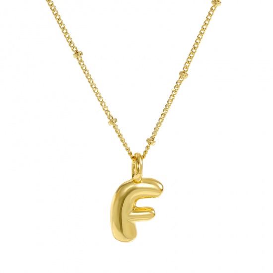 Immagine di 18K Vero Oro Placcato Catena del Barbazzale Lettera Maiuscola Collana con Ciondolo, Ottone 45cm + 5cm, Per Donne, Messaggio " F " Squisito Regalo, Ecologico, 1 Pz