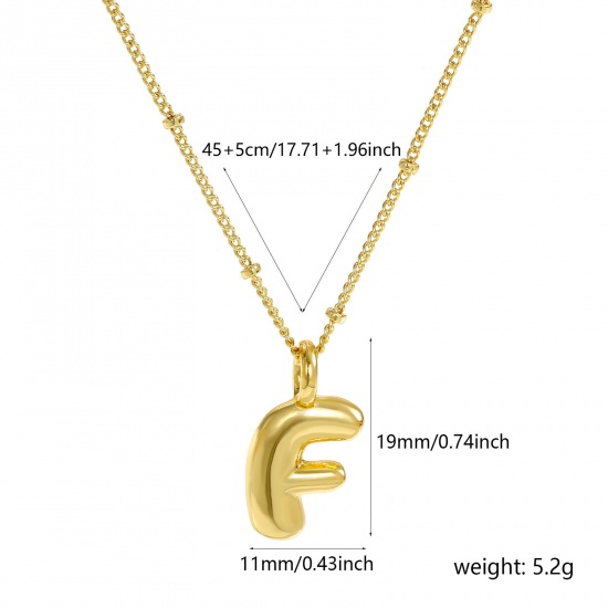 Immagine di 18K Vero Oro Placcato Catena del Barbazzale Lettera Maiuscola Collana con Ciondolo, Ottone 45cm + 5cm, Per Donne, Messaggio " F " Squisito Regalo, Ecologico, 1 Pz