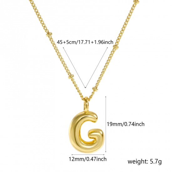 Immagine di 18K Vero Oro Placcato Catena del Barbazzale Lettera Maiuscola Collana con Ciondolo, Ottone 45cm + 5cm, Per Donne, Messaggio " G " Squisito Regalo, Ecologico, 1 Pz