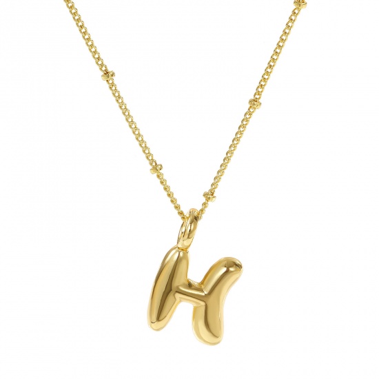 Immagine di 18K Vero Oro Placcato Catena del Barbazzale Lettera Maiuscola Collana con Ciondolo, Ottone 45cm + 5cm, Per Donne, Messaggio " H " Squisito Regalo, Ecologico, 1 Pz