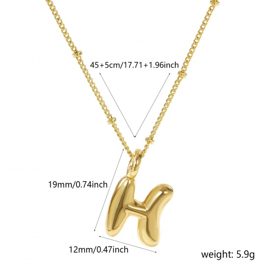 Immagine di 18K Vero Oro Placcato Catena del Barbazzale Lettera Maiuscola Collana con Ciondolo, Ottone 45cm + 5cm, Per Donne, Messaggio " H " Squisito Regalo, Ecologico, 1 Pz