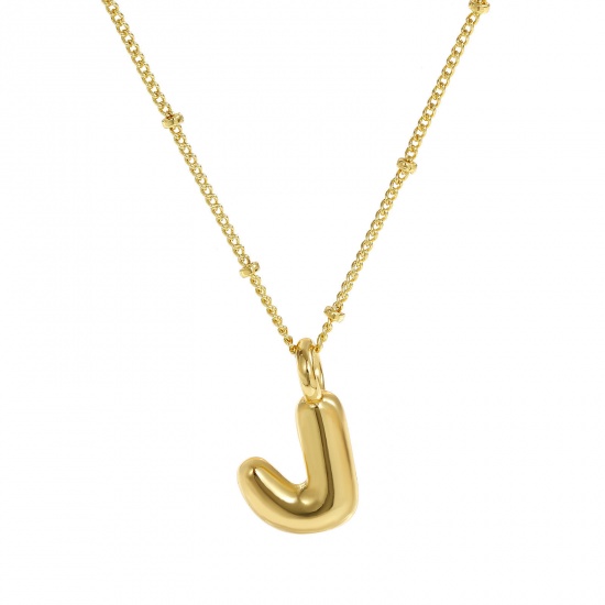 Immagine di 18K Vero Oro Placcato Catena del Barbazzale Lettera Maiuscola Collana con Ciondolo, Ottone 45cm + 5cm, Per Donne, Messaggio " J " Squisito Regalo, Ecologico, 1 Pz