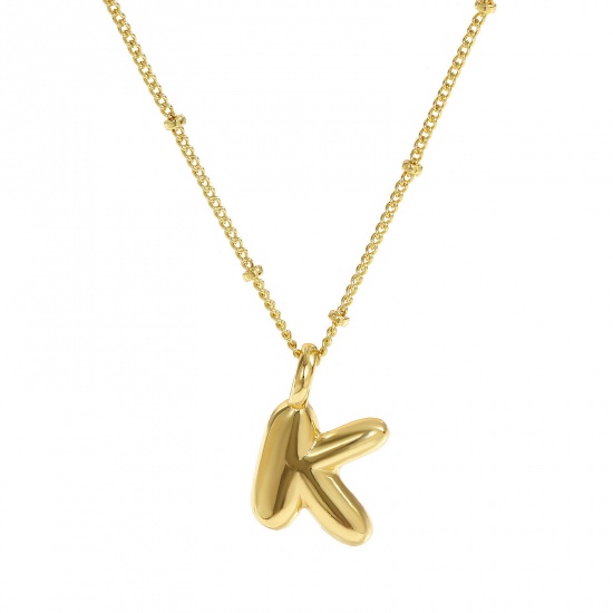 Immagine di 18K Vero Oro Placcato Catena del Barbazzale Lettera Maiuscola Collana con Ciondolo, Ottone 45cm + 5cm, Per Donne, Messaggio " K " Squisito Regalo, Ecologico, 1 Pz