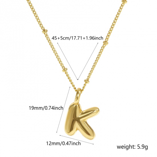 Immagine di 18K Vero Oro Placcato Catena del Barbazzale Lettera Maiuscola Collana con Ciondolo, Ottone 45cm + 5cm, Per Donne, Messaggio " K " Squisito Regalo, Ecologico, 1 Pz