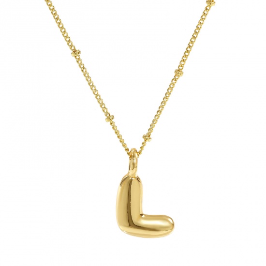 Immagine di 18K Vero Oro Placcato Catena del Barbazzale Lettera Maiuscola Collana con Ciondolo, Ottone 45cm + 5cm, Per Donne, Messaggio " L " Squisito Regalo, Ecologico, 1 Pz