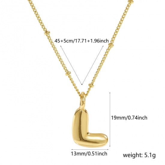 Immagine di 18K Vero Oro Placcato Catena del Barbazzale Lettera Maiuscola Collana con Ciondolo, Ottone 45cm + 5cm, Per Donne, Messaggio " L " Squisito Regalo, Ecologico, 1 Pz
