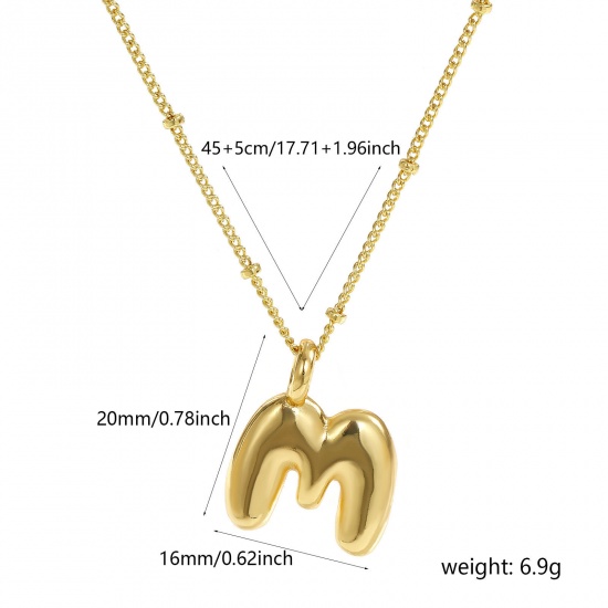 Immagine di 18K Vero Oro Placcato Catena del Barbazzale Lettera Maiuscola Collana con Ciondolo, Ottone 45cm + 5cm, Per Donne, Messaggio " M " Squisito Regalo, Ecologico, 1 Pz