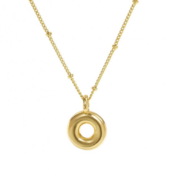 Immagine di 18K Vero Oro Placcato Catena del Barbazzale Lettera Maiuscola Collana con Ciondolo, Ottone 45cm + 5cm, Per Donne, Messaggio " O " Squisito Regalo, Ecologico, 1 Pz