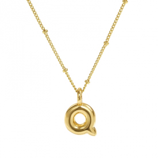 Immagine di 18K Vero Oro Placcato Catena del Barbazzale Lettera Maiuscola Collana con Ciondolo, Ottone 45cm + 5cm, Per Donne, Messaggio " Q " Squisito Regalo, Ecologico, 1 Pz