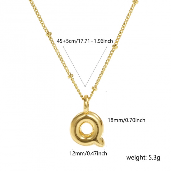 Immagine di 18K Vero Oro Placcato Catena del Barbazzale Lettera Maiuscola Collana con Ciondolo, Ottone 45cm + 5cm, Per Donne, Messaggio " Q " Squisito Regalo, Ecologico, 1 Pz