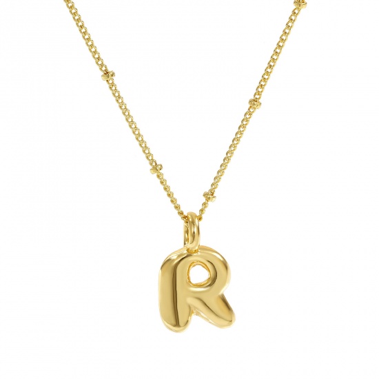 Immagine di 18K Vero Oro Placcato Catena del Barbazzale Lettera Maiuscola Collana con Ciondolo, Ottone 45cm + 5cm, Per Donne, Messaggio " R " Squisito Regalo, Ecologico, 1 Pz