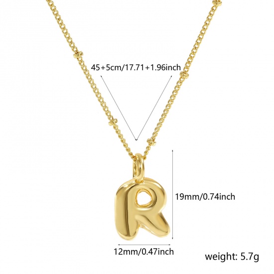 Immagine di 18K Vero Oro Placcato Catena del Barbazzale Lettera Maiuscola Collana con Ciondolo, Ottone 45cm + 5cm, Per Donne, Messaggio " R " Squisito Regalo, Ecologico, 1 Pz