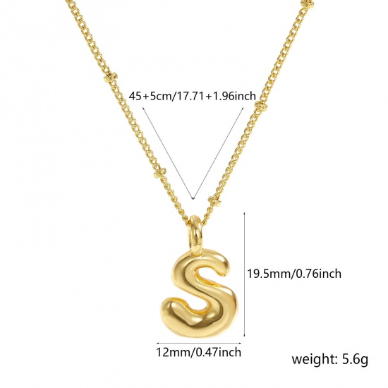 Immagine di 18K Vero Oro Placcato Catena del Barbazzale Lettera Maiuscola Collana con Ciondolo, Ottone 45cm + 5cm, Per Donne, Messaggio " S " Squisito Regalo, Ecologico, 1 Pz