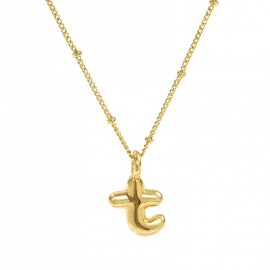 Immagine di 18K Vero Oro Placcato Catena del Barbazzale Lettera Maiuscola Collana con Ciondolo, Ottone 45cm + 5cm, Per Donne, Messaggio " T " Squisito Regalo, Ecologico, 1 Pz