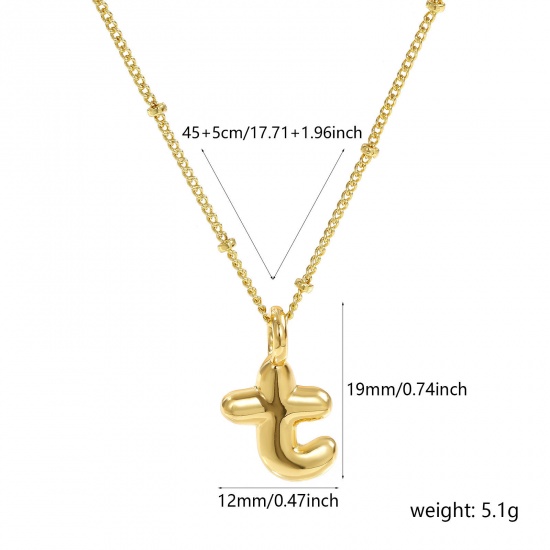 Immagine di 18K Vero Oro Placcato Catena del Barbazzale Lettera Maiuscola Collana con Ciondolo, Ottone 45cm + 5cm, Per Donne, Messaggio " T " Squisito Regalo, Ecologico, 1 Pz