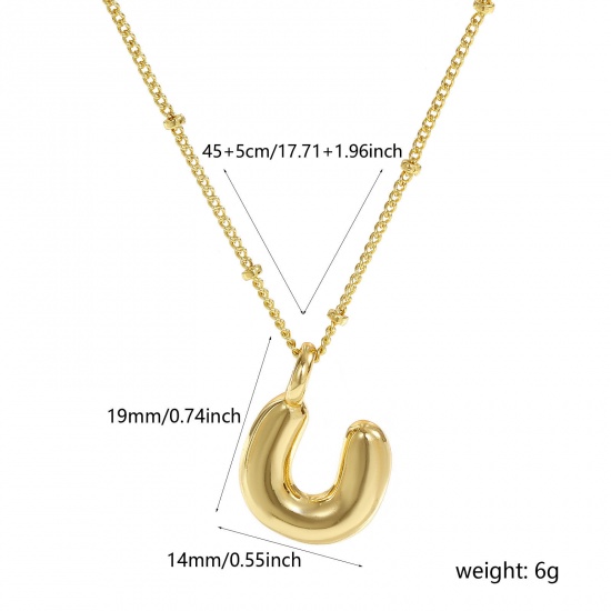 Immagine di 18K Vero Oro Placcato Catena del Barbazzale Lettera Maiuscola Collana con Ciondolo, Ottone 45cm + 5cm, Per Donne, Messaggio " U " Squisito Regalo, Ecologico, 1 Pz