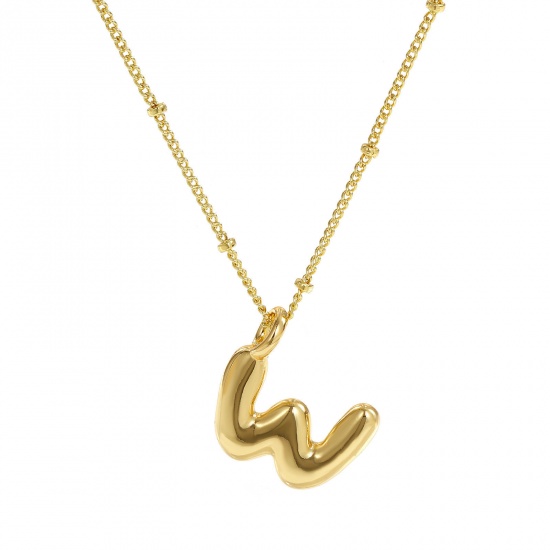 Immagine di 18K Vero Oro Placcato Catena del Barbazzale Lettera Maiuscola Collana con Ciondolo, Ottone 45cm + 5cm, Per Donne, Messaggio " W " Squisito Regalo, Ecologico, 1 Pz