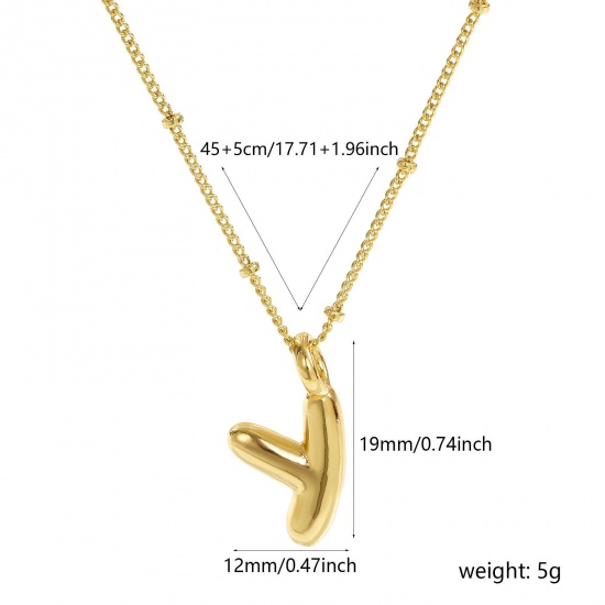 Immagine di 18K Vero Oro Placcato Catena del Barbazzale Lettera Maiuscola Collana con Ciondolo, Ottone 45cm + 5cm, Per Donne, Messaggio " Y " Squisito Regalo, Ecologico, 1 Pz