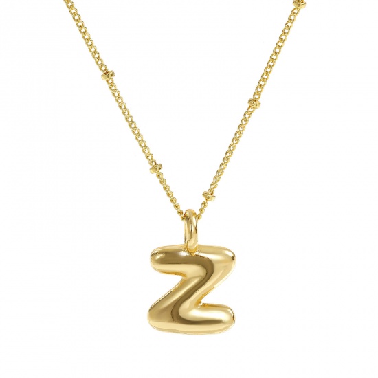 Immagine di 18K Vero Oro Placcato Catena del Barbazzale Lettera Maiuscola Collana con Ciondolo, Ottone 45cm + 5cm, Per Donne, Messaggio " Z " Squisito Regalo, Ecologico, 1 Pz