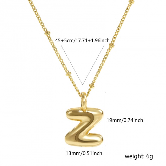 Immagine di 18K Vero Oro Placcato Catena del Barbazzale Lettera Maiuscola Collana con Ciondolo, Ottone 45cm + 5cm, Per Donne, Messaggio " Z " Squisito Regalo, Ecologico, 1 Pz