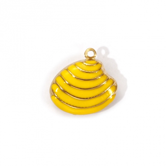 Изображение 1 Piece Eco-friendly PVD Vacuum Plating 304 Stainless Steel Charms 18K Real Gold Plated Yellow Enamel Shell Stripe 19mm x 19mm
