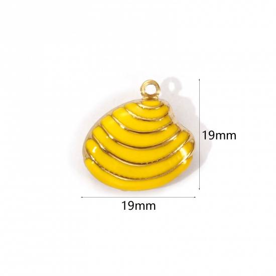 Изображение 1 Piece Eco-friendly PVD Vacuum Plating 304 Stainless Steel Charms 18K Real Gold Plated Yellow Enamel Shell Stripe 19mm x 19mm