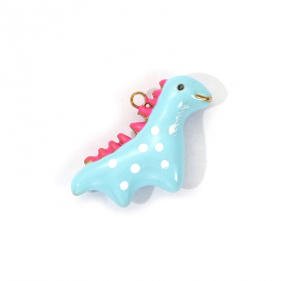 Bild von 1 Piece Eco-friendly PVD Vacuum Plating 304 Stainless Steel Charms 18K Real Gold Plated Blue Enamel Dinosaur Animal 3D 22mm x 15.5mm