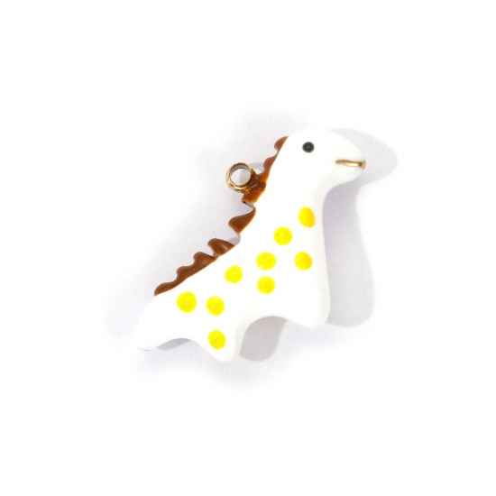 Bild von 1 Piece Eco-friendly PVD Vacuum Plating 304 Stainless Steel Charms 18K Real Gold Plated White Enamel Dinosaur Animal 3D 22mm x 15.5mm