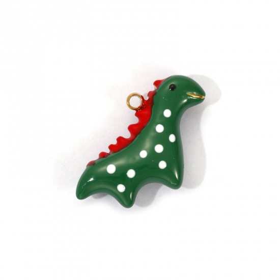 Bild von 1 Piece Eco-friendly PVD Vacuum Plating 304 Stainless Steel Charms 18K Real Gold Plated Dark Green Enamel Dinosaur Animal 3D 22mm x 15.5mm