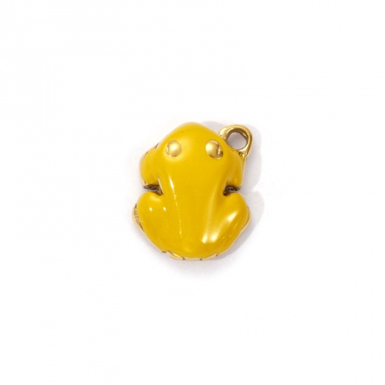 Bild von 1 Piece Eco-friendly PVD Vacuum Plating 304 Stainless Steel Charms 18K Real Gold Plated Yellow Enamel Frog Animal 3D 12mm x 10mm