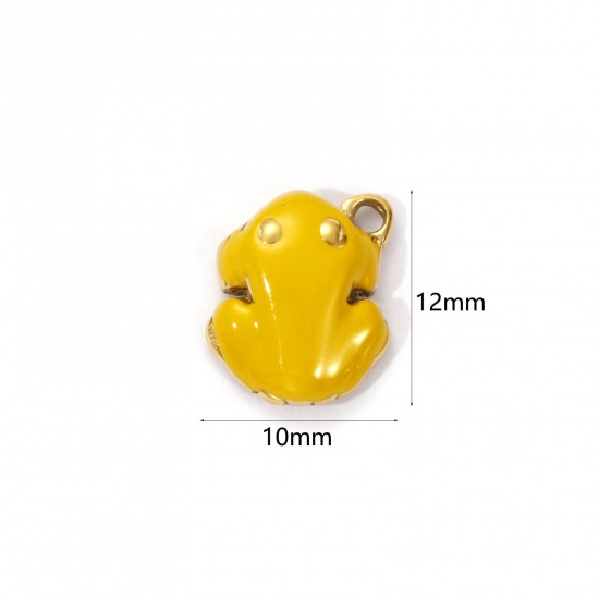 Bild von 1 Piece Eco-friendly PVD Vacuum Plating 304 Stainless Steel Charms 18K Real Gold Plated Yellow Enamel Frog Animal 3D 12mm x 10mm