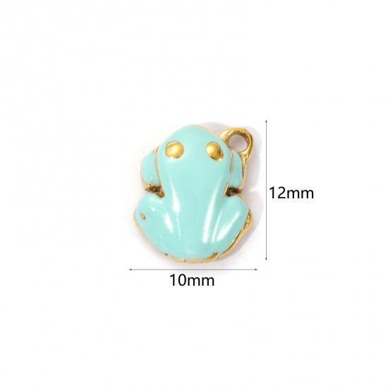Bild von 1 Piece Eco-friendly PVD Vacuum Plating 304 Stainless Steel Charms 18K Real Gold Plated Mint Green Enamel Frog Animal 3D 12mm x 10mm