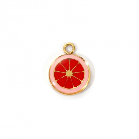 Image de 1 Piece Eco-friendly PVD Vacuum Plating 304 Stainless Steel Charms 18K Real Gold Plated Red Enamel Lemon 11.5mm x 9mm