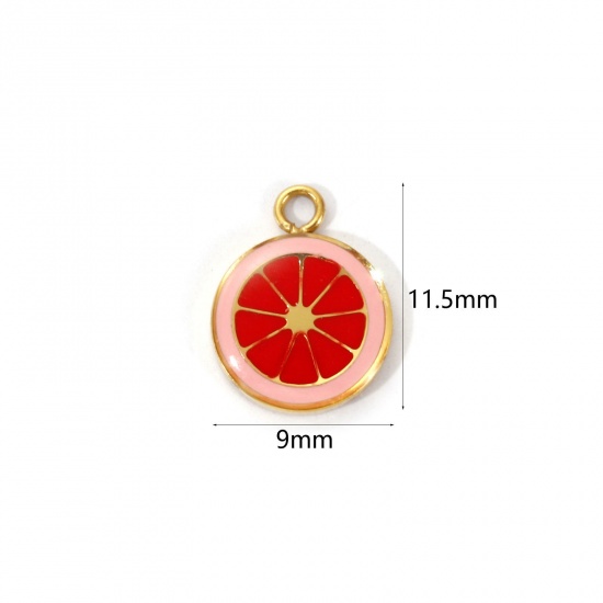 Image de 1 Piece Eco-friendly PVD Vacuum Plating 304 Stainless Steel Charms 18K Real Gold Plated Red Enamel Lemon 11.5mm x 9mm