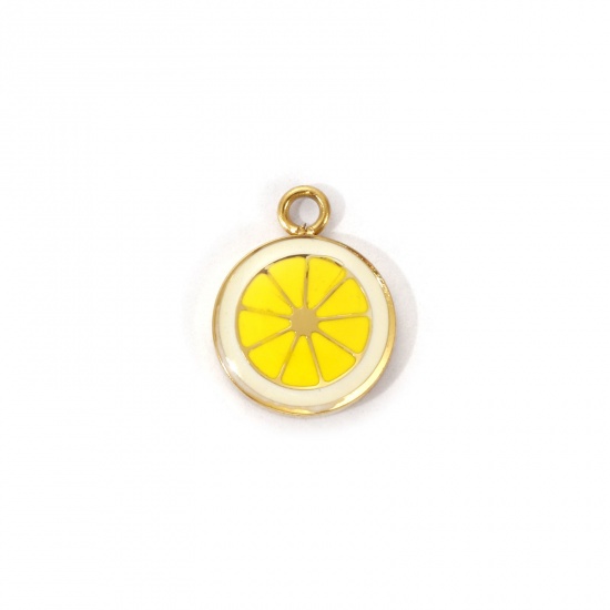 Image de 1 Piece Eco-friendly PVD Vacuum Plating 304 Stainless Steel Charms 18K Real Gold Plated Yellow Enamel Lemon 11.5mm x 9mm