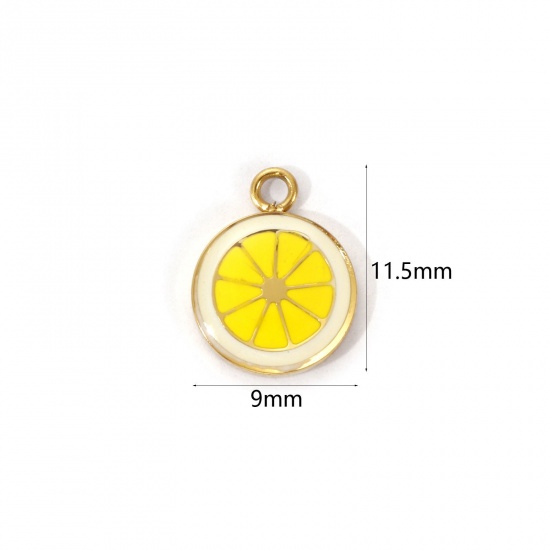 Image de 1 Piece Eco-friendly PVD Vacuum Plating 304 Stainless Steel Charms 18K Real Gold Plated Yellow Enamel Lemon 11.5mm x 9mm